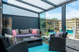 Deponti Bosco Aluminium Pergola Veranda Black - Inside View with Sofa Set