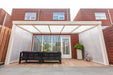 Deponti Giallo Aluminium Pergola Veranda White - Front View with Sofa Set