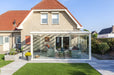 Deponti Pigato Aluminium Pergola Veranda White - Front View with Grass in Front of the House