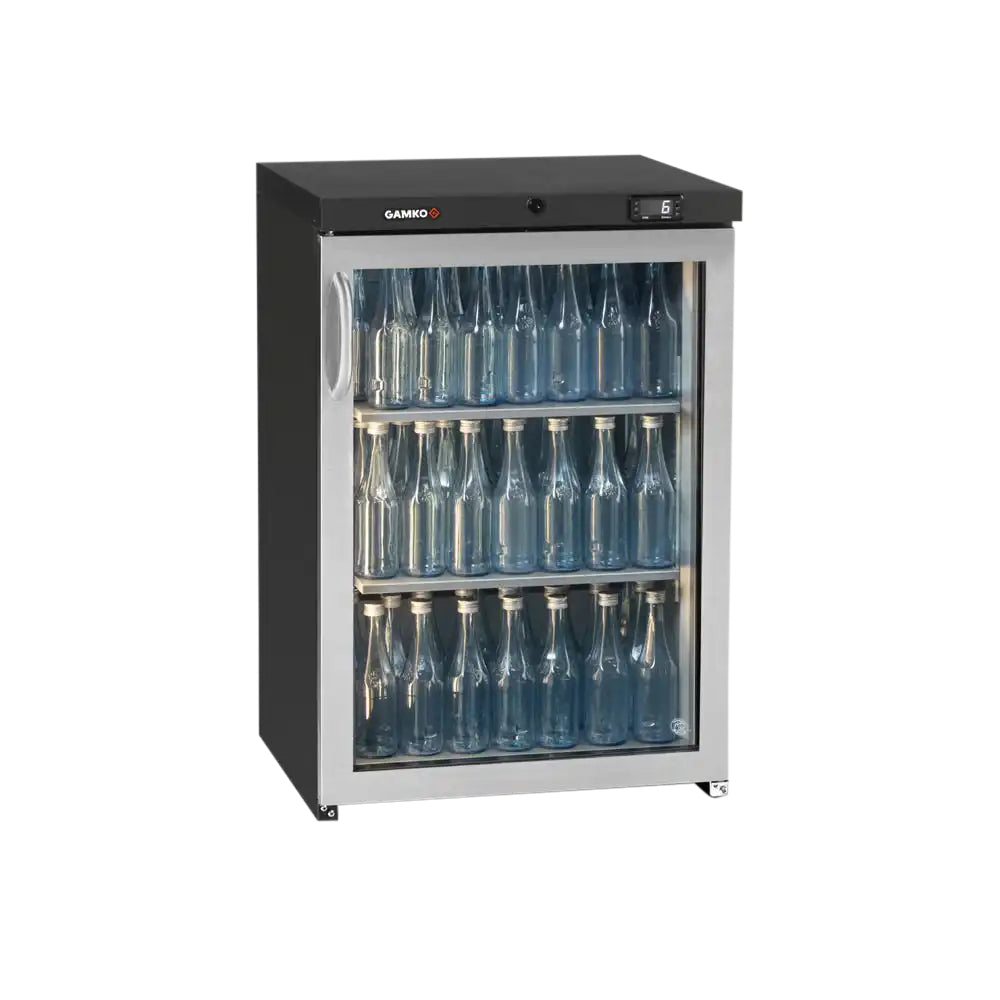 Gamko Single Door Low Height Bottle Cooler Left Opening Side Stainless Steel Glass